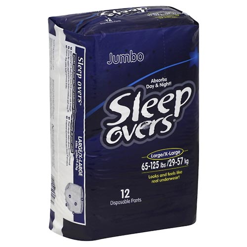 Image for Sleep Overs Disposable Pants, Large/X-Large (65-125 lbs), Jumbo,12ea from Gloyer's Pharmacy