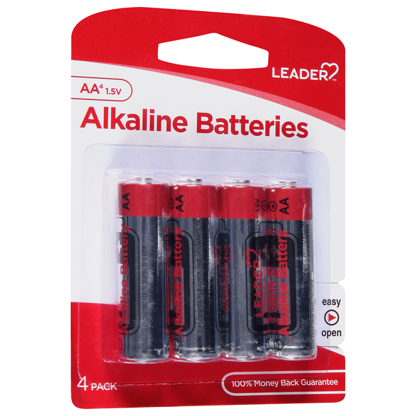 Image for Leader Batteries, Alkaline, AA, 1.5 Volt, 4 Pack, 4ea from Gloyer's Pharmacy