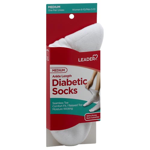 Image for Leader Diabetic Socks, Ankle Length, White, Unisex,1pr from Gloyer's Pharmacy