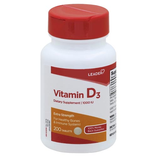 Image for Leader Vitamin D3, Extra Strength, 1000 IU, Tablets,200ea from Gloyer's Pharmacy