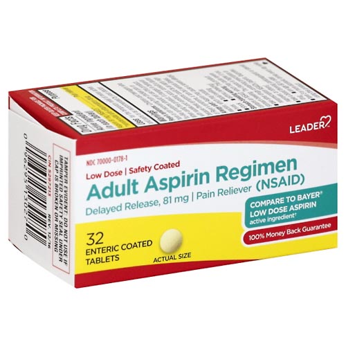 Image for Leader Aspirin Regimen, Adult, Enteric Coated Tablets,32ea from Gloyer's Pharmacy