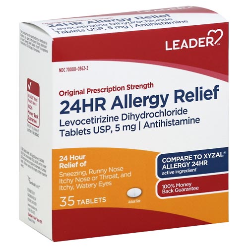 Image for Leader Allergy Relief, 24Hr, Original Prescription Strength, Tablets,35ea from Gloyer's Pharmacy