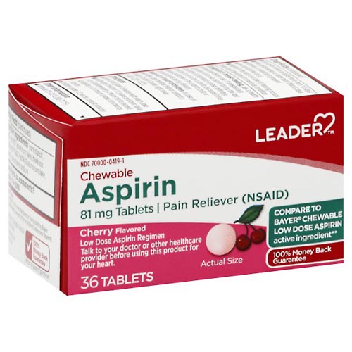 Image for Leader Aspirin, 81 mg, Chewable, Tablets, Cherry Flavored,36ea from Gloyer's Pharmacy