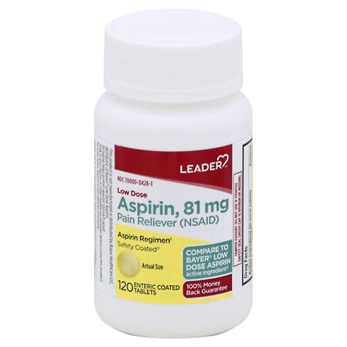 Image for Leader Aspirin, 81 mg, Low Dose, Enteric Coated Tablets,120ea from Gloyer's Pharmacy
