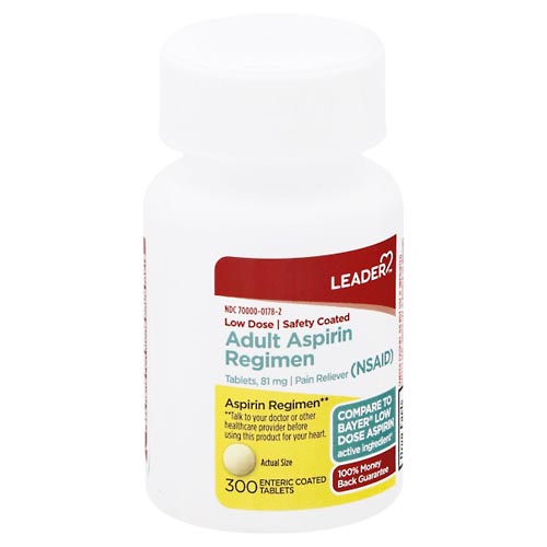 Image for Leader Aspirin Regimen, 81 mg, Enteric Coated Tablets, Adult,300ea from Gloyer's Pharmacy