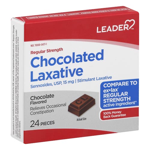 Image for Leader Chocolated Laxative, Regular Strength, 15 mg, Chocolate Flavored,24ea from Gloyer's Pharmacy