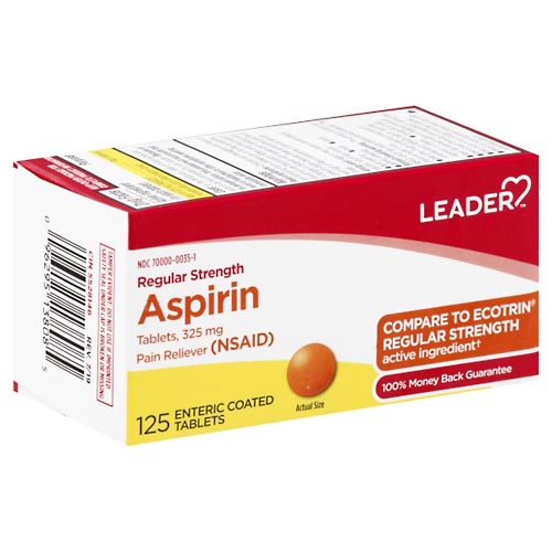Image for Leader Aspirin, Regular Strength, 325 mg, Enteric Coated Tablets,125ea from Gloyer's Pharmacy