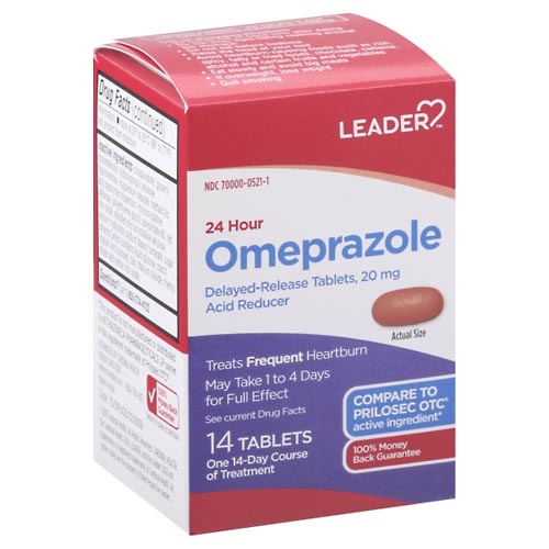 Image for Leader Omeprazole, 24 Hour, 20 mg, Delayed-Release Tablets,14ea from Gloyer's Pharmacy