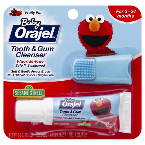 Image for Orajel Tooth & Gum Cleanser, Sesame Street, for 3-24 Months, Fruity Fun,1 Set from Gloyer's Pharmacy