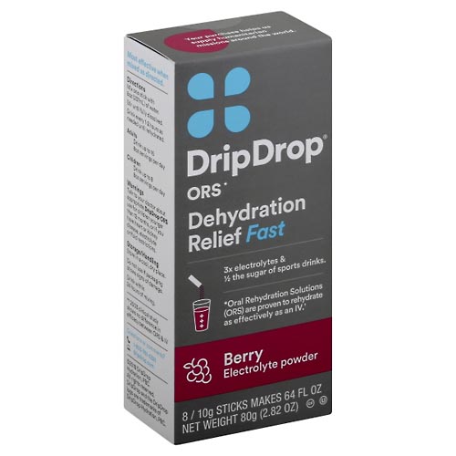 Image for DripDrop Electrolyte Powder, Dehydration Relief Fast, Berry,8ea from Gloyer's Pharmacy