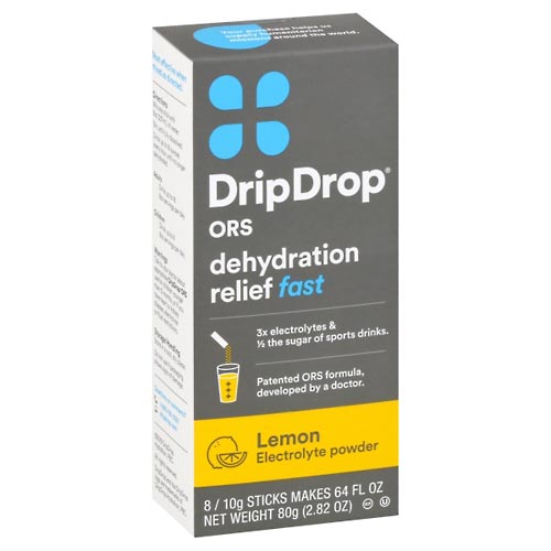 Image for Dripdrop Electrolyte Powder, Lemon, Dehydration Relief, Fast,8ea from Gloyer's Pharmacy